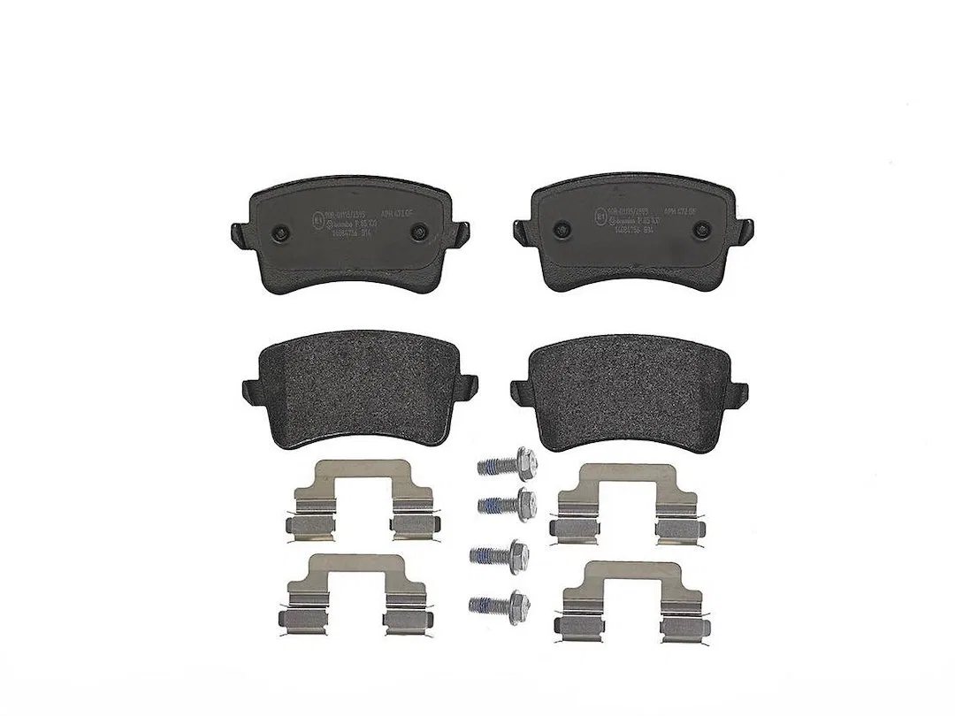 P85100 – BREMBO Brake Pad, FMSI Number D1386-8494 Low-Metallic Set Of 4 With Hardware/ Brake Caliper Screws